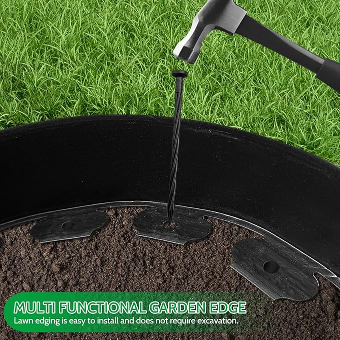 40 FT Landscape Edging No Dig [Extra Tall 4 Inch High] with 36 Spikes, Heavy-Duty Plastic Garden Edging Border (Black, 40FT)