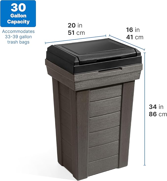 Step2 Lakewood Garbage Container - Dark Cedar - Indoor/Outdoor Refuse Container - Large Capacity Garbage Receptacle - Decorative Trash Can with Lid - Ideal for Patio, Kitchen, Pool Storage and More