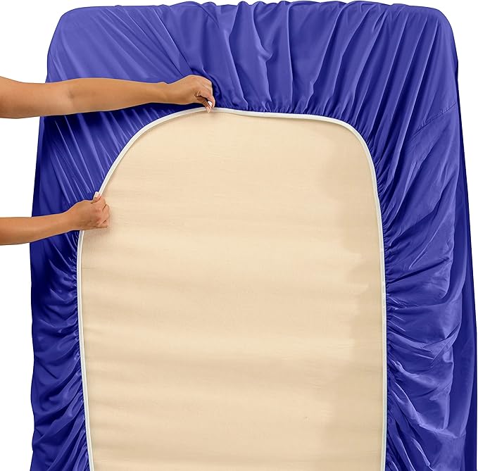 Clara Clark Deep Pocket Twin XL Fitted Sheet Fits up to 21 Inch Mattress - Super Soft Twin XL Fitted Sheet Only, Fade, Stain Resistant - Royal Blue Fitted Sheet Twin XL Size,