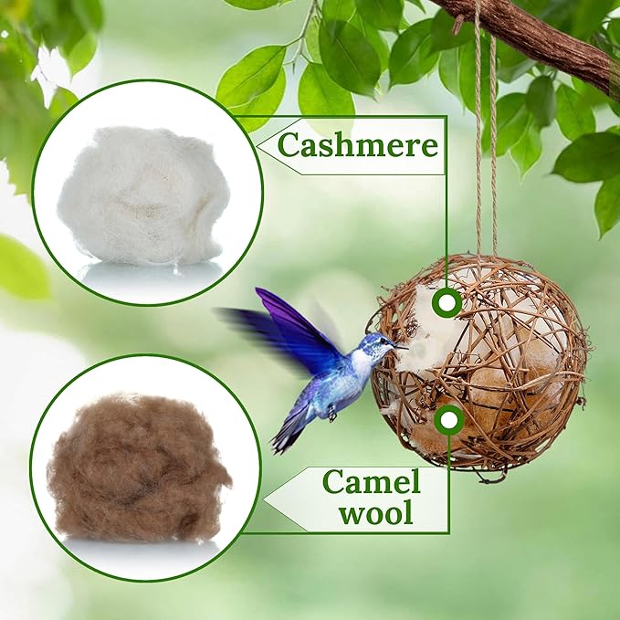Hummingbird Nesters - Bird Nesting Material Holder for Wild Birds Wrens Finches - Refillable Outdoor Bird Nesting Station to Build a Nest (3 Balls)