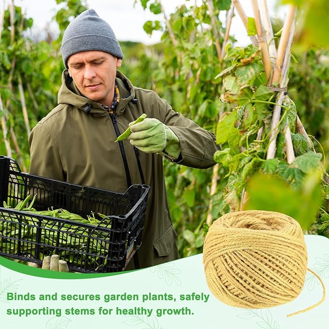 2-Pack Natural Jute Twine String, 3mm x 328ft/100m Long Garden Twine Balls for Crafts/Gift Wrapping/Gardening Plants, Durable Plant Ties Thick Rope [Light Yellow]