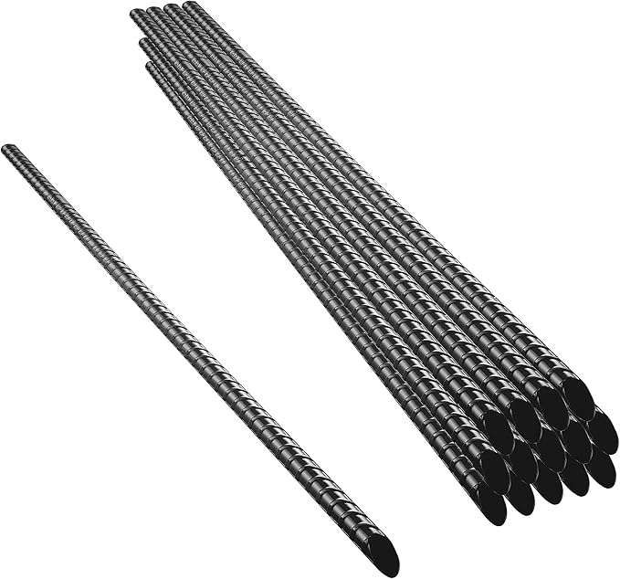 NHZ 15” Ground Rebar Stakes (16pcs) Heavy Duty Hook Ground Anchors, Steel Plant Support Garden Stake with Chisel Point end, Hammer Through Hard Soil for Camping Tent - Black Powder Coated (16)