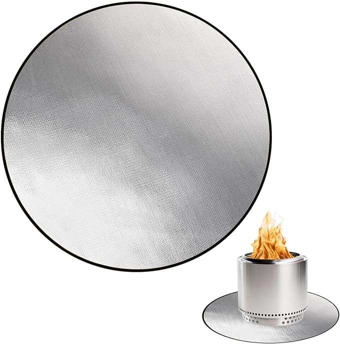 DocSafe 38" Round Fire Pit Mat for Solo Stove Bonfire,4-Layer Double-Sided Fireproof Heat Insulated Under Grill Mat Protector for Deck,Patio,BBQ,Oil-Proof and Reusable and Waterproof,Black＆Silver