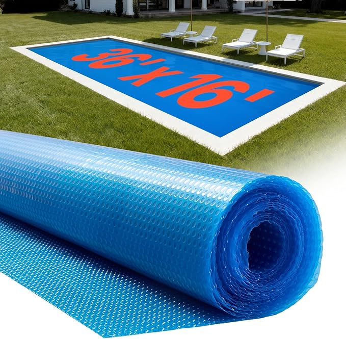 VEVOR Solar Pool Cover, 36 x 16 ft Rectangle Pool Bubble Cover, 12 Mil Pools Solar Blanket with Bubble & PE Material, Daytime Heat Absorption, Nighttime Heat Retention, Heat Retaining Solars Covers