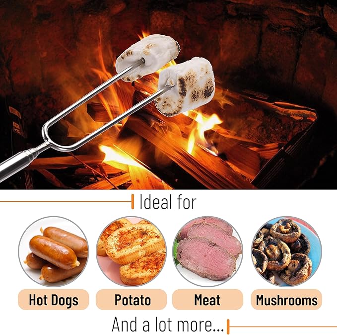 UNCO- Marshmallow Roasting Sticks, 4 pcs, 34", Extendable Stainless Steel Smores Sticks with Insulated Handles, Marshmallow Sticks for Fire Pit, Skewers for Smores, Hot Dog Sticks for Campfire