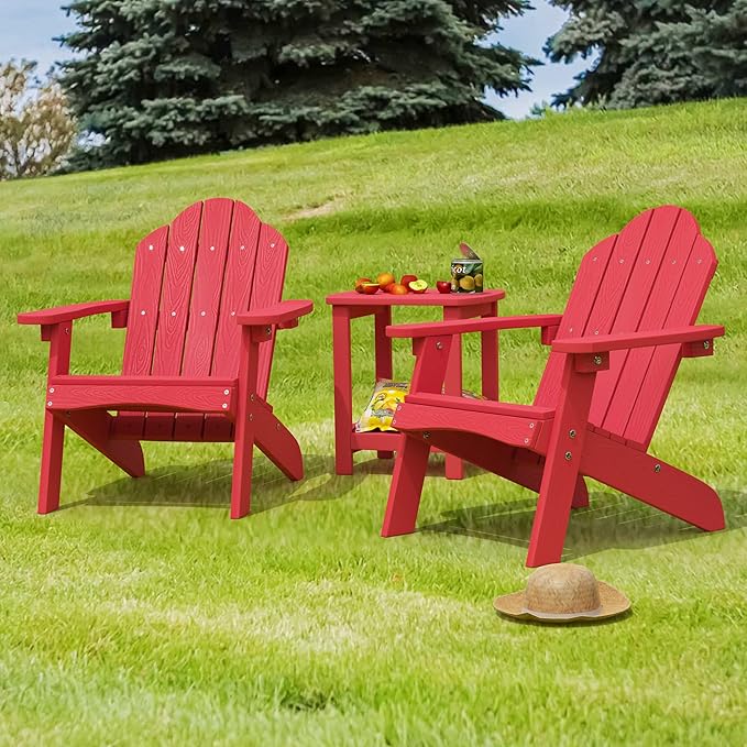 LUE BONA Kids Adirondack Chair Set of 2, Red Poly Lumber Plastic Weather Resistant Toddler Outdoor Patio Lounge Chair for Balcony, Backyard