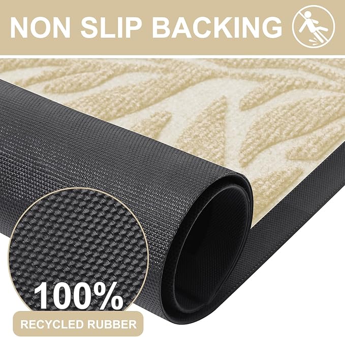 Smiry Front Door Mat Indoor Outdoor Entrance, Heavy Duty Natural Rubber, Trap Dirt and Moisture, Non-Slip Doormats, Low Profile, Easy Clean Patio Porch Entryway Mat, 35x23, Beige