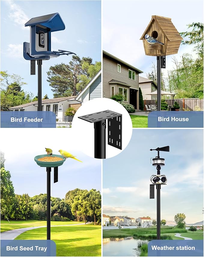 Bird Feeder Pole - 90 Inch Slip-Fit Structure for Anti-Wobble Stability, 1-Inch Steel Station with Universal Mounting Platform & 5-Prong Base for Feeders, Bird House, Outdoor