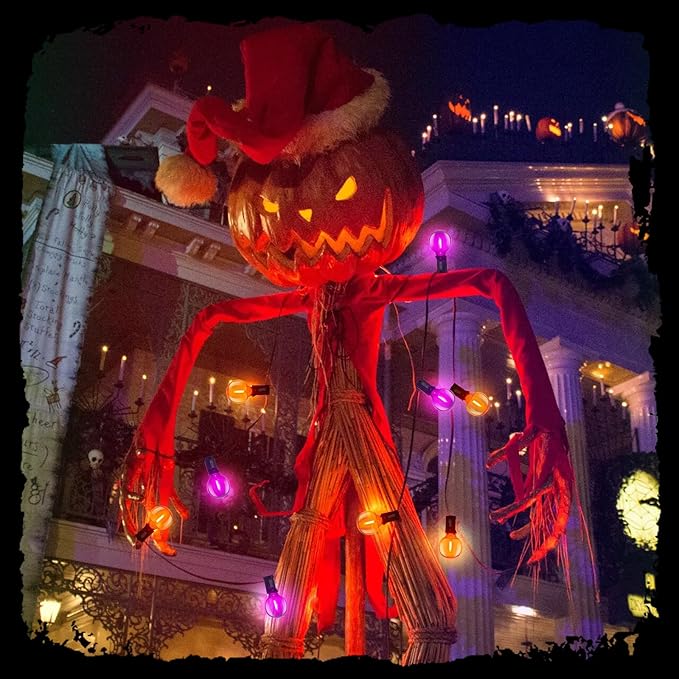 25FT G40 LED Outdoor Halloween String Lights, Orange and Purple Halloween Decorations Lights with 27 Shatterproof Globe Bulbs(2 Spare), Hanging Patio Lights for Holiday Balcony Backyard Party Garden