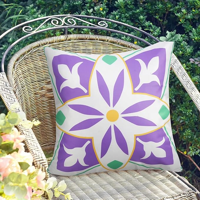 Pyonic Outdoor Pillows Waterproof Throw Pillow Covers Set of 4 Floral Printed and Boho Farmhouse Outdoor Pillow Covers for Patio Funiture Garden 18x18 Inch