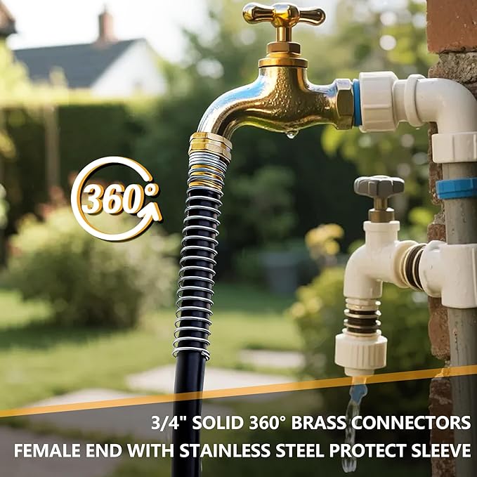 5/8" x 75ft Garden Hose, -40℉ To 190℉ Hot/Cold, Heavy Duty,Flexible, 300psi Working, 1000psi Burst, 3/4" Brass Fittings with Hose Protector Coil Spring for Outdoor,Yard, Farm