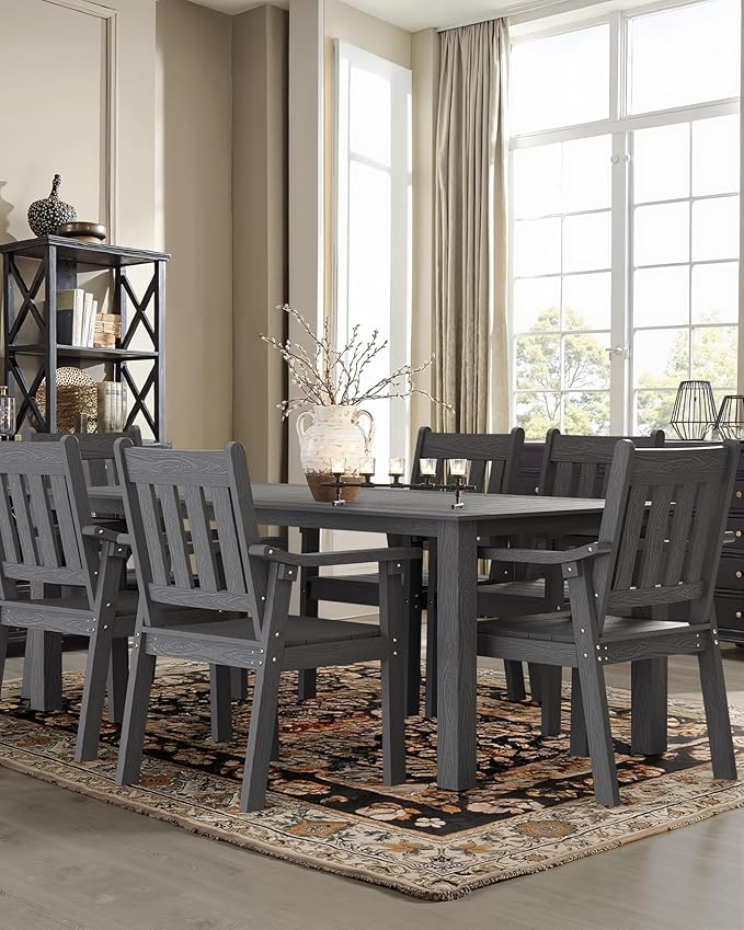 YEFU Outdoor Dining Table for 6: All Weather Rectangular Patio Table with Umbrella Hole and Aluminum Frame - Outdoor Furniture for Outside Backyard/Garden/Pool/Porch/Deck, 300lbs Capacity, Grey