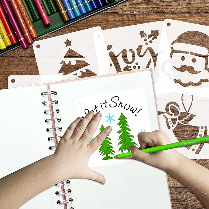 50 PCS Christmas Painting Stencils Reusable Christmas Stencils for Painting on Wood Rocks Canvas Fabric Glass Pottery 4x4 Inch