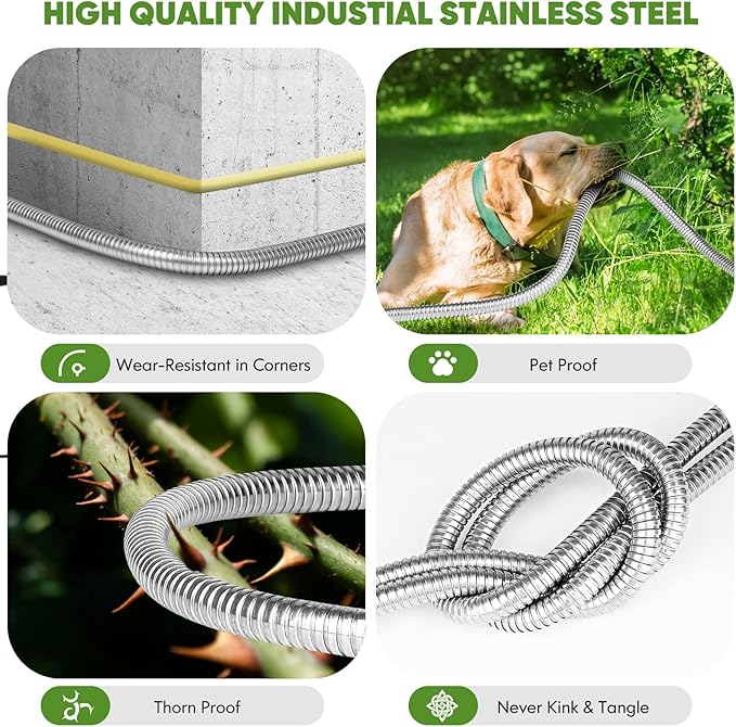 Garden Hose 175ft, Stainless Steel Heavy Duty Water Hose with 10 Function Nozzle Flexible, Lightweight, No-Kink, Pet Proof, Puncture Proof Metal Hose for Yard, Outdoor