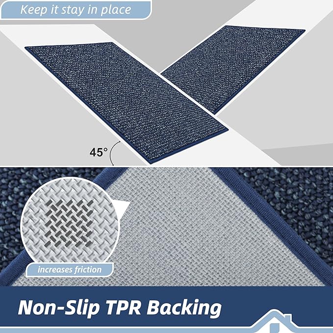 BEQHAUSE Dirt Trapper Door Mat 36" x 60", Non-Slip Washable Doormats Entrance Mat, Dirt Resistant and Absorbent Welcome Mat, Low Profile Floor Mats for Front Back Door and Entryway, Blue