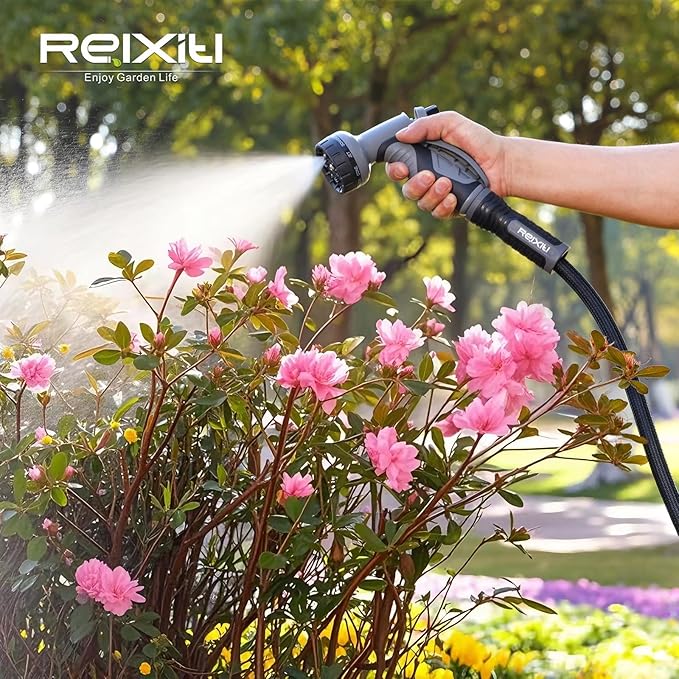 Relxitl Garden Hose, Flexible Water Hose, Ultra Lightweight Non-Expanding hose with 10 Function Sprayer, Leak proof, Pressure Resistant for Yard, Outdoor (Black, 15FT)