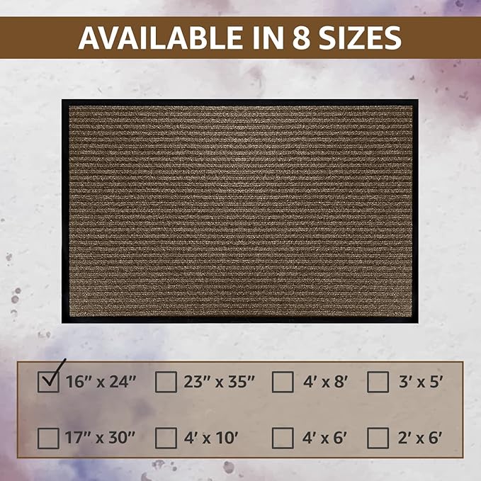 LuxUrux Striped Brown Door Mat - Heavy Duty, Indoor/Outdoor, Easy Clean, Waterproof, Low-Profile (24'' x 16'') - Ideal for Entry, Patio, Garage - Durable Solution for High Traffic Entrance Ways