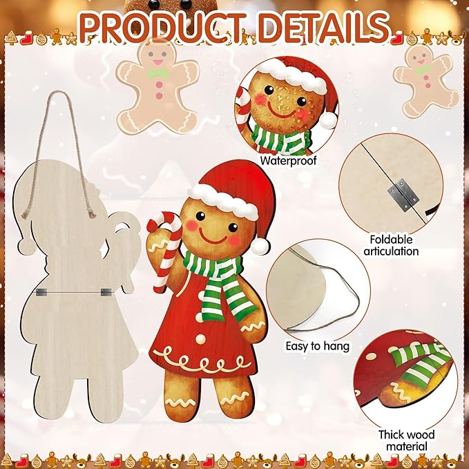 Thyle 2 Pcs Wooden Christmas Gingerbread Sign 27 x 10 Inch Xmas Hanging Gingerbread Front Door Decor Ginger Bread Welcome Door Hanger for Outdoor Indoor Front Porch Home Farmhouse Wall Supplies