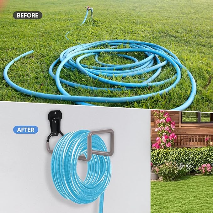 Garden Hose Holder Hanger Wall Mount, Heavy Duty Water Hose Holder for Outdoor/Indoor Use in Yard, Metal Durable Hose Hooks, Ideal for Water Hose Storage (1 Piece, Gray)