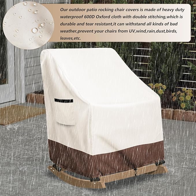 Outdoor Adirondack Rocking Chair Cover 2 Pack, Heavy Duty 600D Waterproof Patio Rocking Chairs Cover for 32" W x 35" D x 32" H Rocking Chair,Beige
