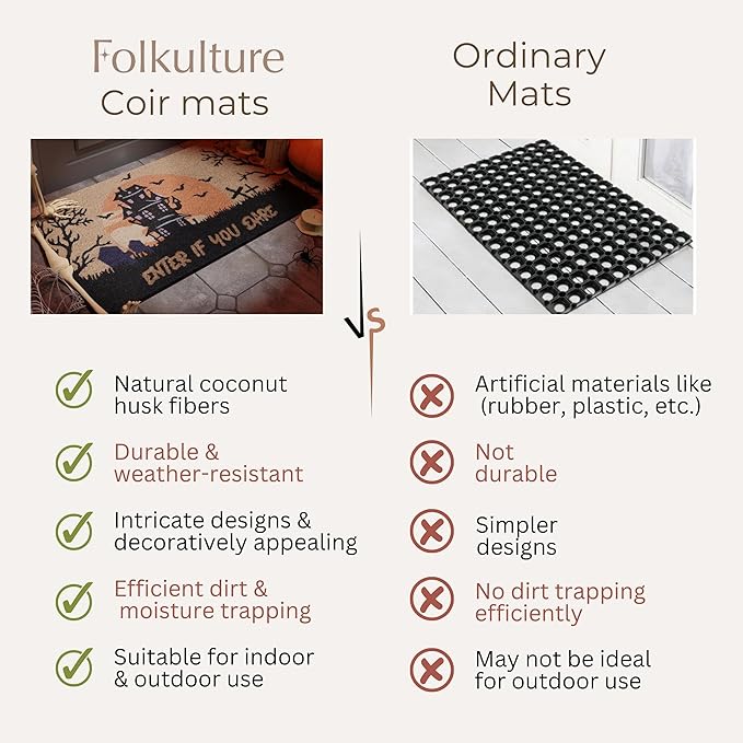 Folkulture Door Mat Outdoor | Eco Friendly Halloween Decor Door Mats for Front Door | 16" x 28" Welcome Matt or Doormat for Home Entrance | Durable & Anti Slip Coir Door Mats