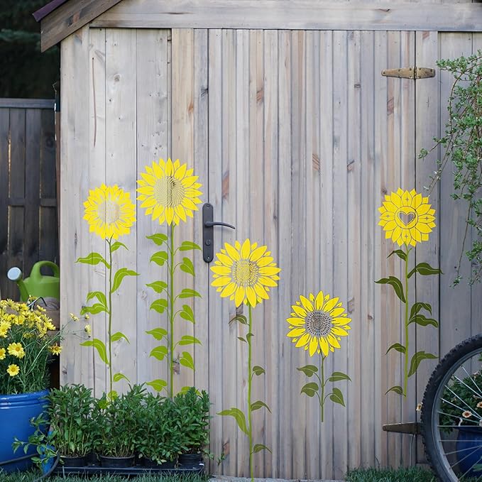 Large Flower Stencils for Painting - Giant Sunflower Stencils for Painting on Wood Wall Fence Garden Floral Paint Template