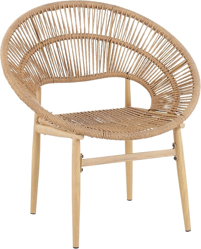 Christopher Knight Home Cyril Papasan Chair Set of 2, Patio Wicker Dining Chair, Patio Furniture Set, Comfy Reading Single Sofa with Cushion, Light Brown+Beige