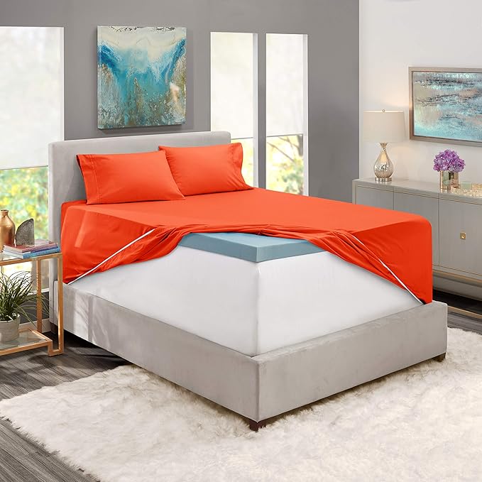 Clara Clark Fitted Sheet, Extra Deep Pocket Fits Deep Mattress, Luxury Soft Fitted Sheet Only, Queen - Extra Deep Orange