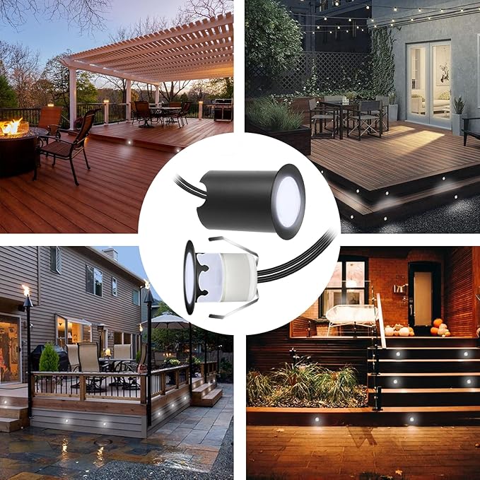 Recessed LED Deck Lights Kits with Protecting Shell,10Pack Φ1.18 IP67 Waterproof 12V Low Voltage Embedded Step Stair Cool White Outdoor Landscape LED Lighting for Yard,Garden,Floor,Entryways