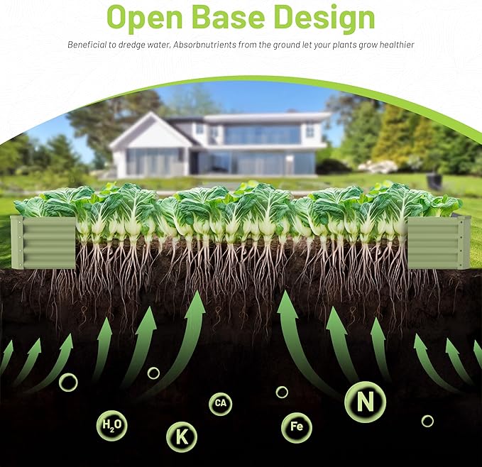 2PCS 4x2x1FT Galvanized Raised Garden Bed Kit, Galvanized Planter Raised Garden Boxes Outdoor, Large Metal Raised Garden Beds for Vegetables-Green