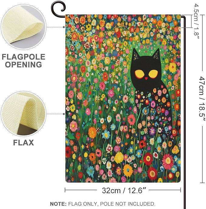 Black Cat Garden Flag Double Sided Outside 12x18 Inch Cute Black Cat in The Flower Garden Welcome Farmhouse Outdoor Flags Yard Flag Seasonal Holiday Decoration Courtyard
