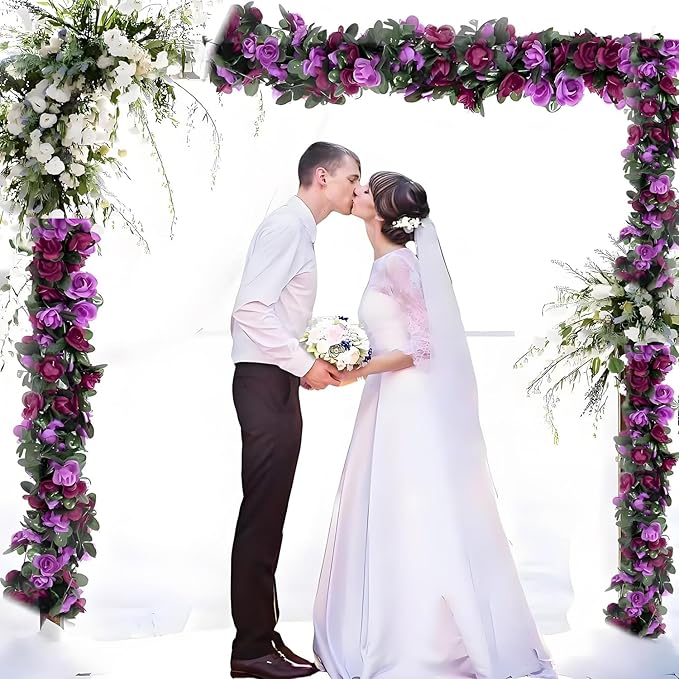 5 Pcs 8FT Flower Garland Artificial Flowers for Outdoors Fake Rose Vine Ivy Silk Flowers for Decoration/Anniversary/Wedding Birthday/Christmas/Home Decor/Garden Decor (Purple)