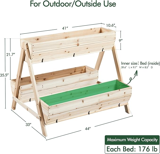 Yaheetech 44 x 36.5 x 35.5 Wooden Raised Garden Bed with Legs 3 Tiers Raised Garden Beds Outdoor Elevated Planter Boxs Outdoor for Flowers, Vegetables, Herbs, 1pc