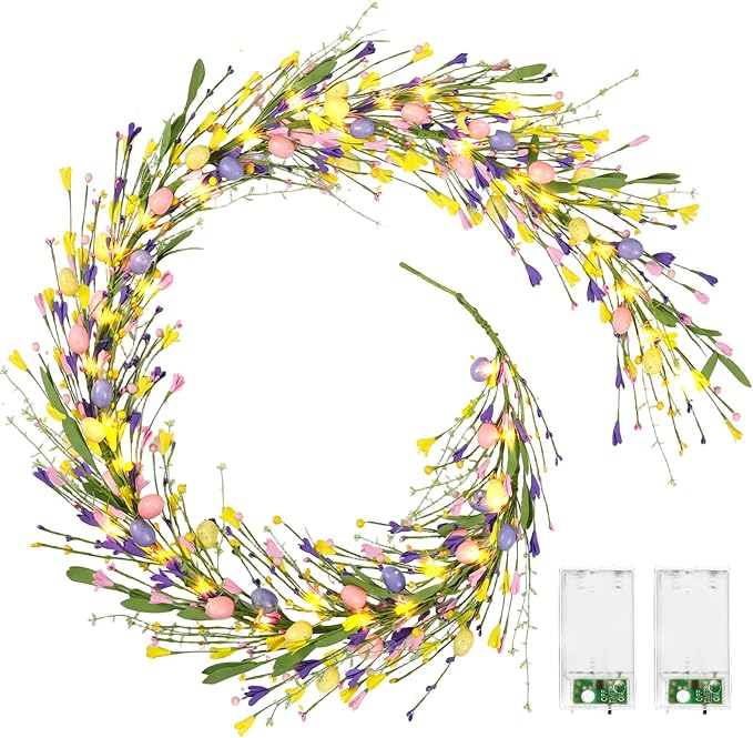 6.5 Ft Easter Colorful Eggs Garland for Mantle Spring Summer Pastel Artificial Flower Garlands Vines Easter Decorations for Home Mantle Fireplace Indoor Holiday Decor