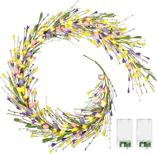 6.5 Ft Easter Colorful Eggs Garland for Mantle Spring Summer Pastel Artificial Flower Garlands Vines Easter Decorations for Home Mantle Fireplace Indoor Holiday Decor