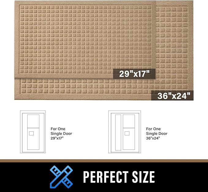 PLEASOR Front Door Mat Indoor Outdoor Entrance, Dirt Resistant and Absorbent Doormat, Sturdy Non-Slip Backing Entry Mat, Fade Resistant, Easy Clean Low-Profile Entryway Mat, 36x24, Beige