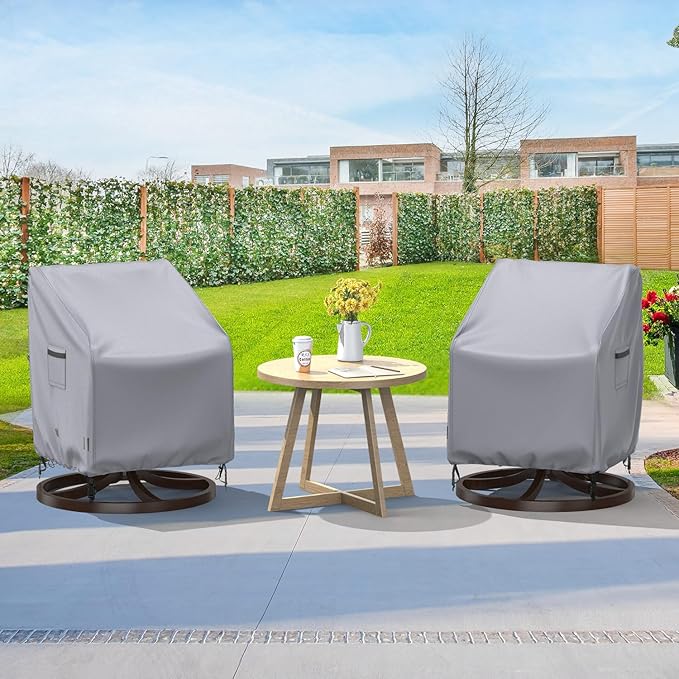 Swivel Patio Chair Covers, 2 Pack Waterproof Outdoor Rocking Chair Covers, Lawn Patio Furniture Covers, Heavy Duty Lounge Chair Cover, 30" W×34" D×38.5" H, Grey