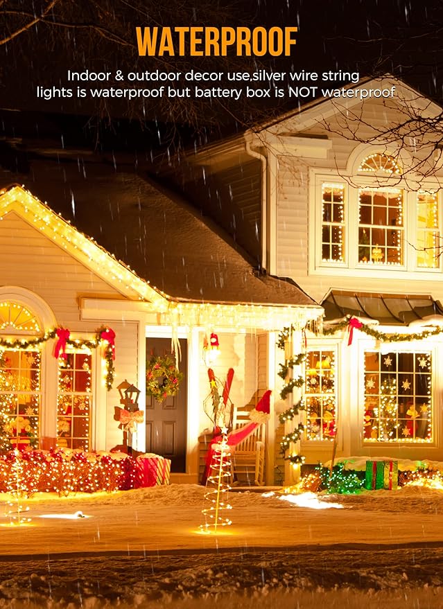 Brightown Fairy Lights Battery Operated, 10Ft 120 LED Firecracker String Lights, Waterproof Silver Wire Starry Firefly Light for DIY Wreath Weeding Indoor Outdoor Christmas Garden Decorations