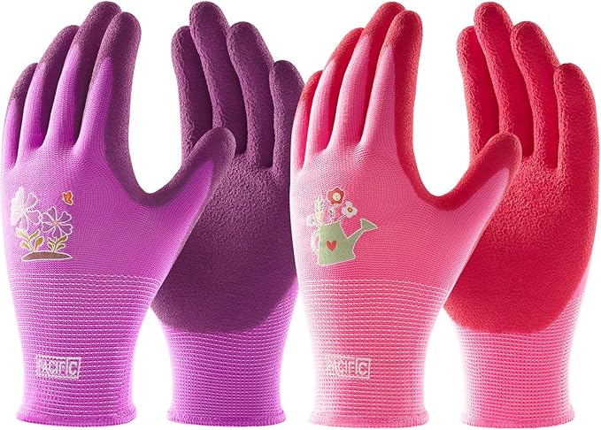 PACIFIC PPE 6 Pairs Gardening Gloves for women and Ladies, Rubber Coated Garden Gloves, Outdoor Protective Work Gloves, Medium Size fits Most, Purple & Red