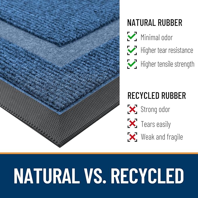 OLANLY Half Circle Door Mat Indoor Outdoor Entrance Welcome, Waterproof All-Season, All-Weather Doormat, Sturdy Natural Rubber, Low Profile, Easy Clean Patio Porch Entryway Mat, 29.5x17, Light Blue