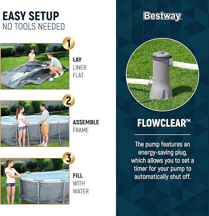Bestway Steel Pro MAX 16' x 10' x 42" Above Ground Pool, Oval Metal Frame Outdoor Swimming Pool Set with Filter Pump, Ladder, and Cover, Gray