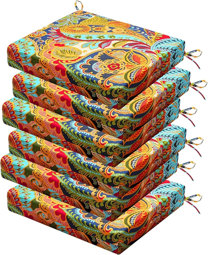 Outdoor Chair Cushions Set of 6, 18.5 x 16 Inch Patio Chair Cushions, Water Resistant, Non-Slip Ties(Paisley)