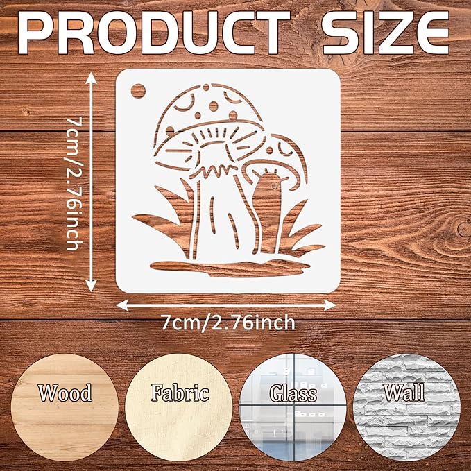 Augshy Mushrooms Stencils Template, 56 Pack Reusable Plastic Template Stencils Moon Flowers Stencils for Painting on Wall Floor Decor DIY Rock Painting Art Projects (3 inch)