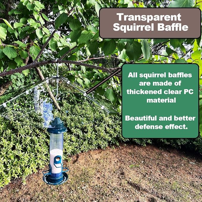 24inch Squirrel Baffle for Hanging Bird Feeders, Made of Transparent Extra Thick Pc Material, Outdoor Bird Feeder Seed Rain Cover.