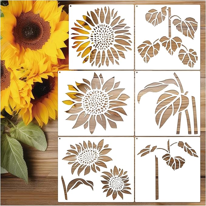 Large Sunflower Fence Stencil for Painting on Wood Fences Tall Flower Stencils Reusable Floral Plastic Templates for Wood Fence Walls Canvas (6 Large Sunflower)