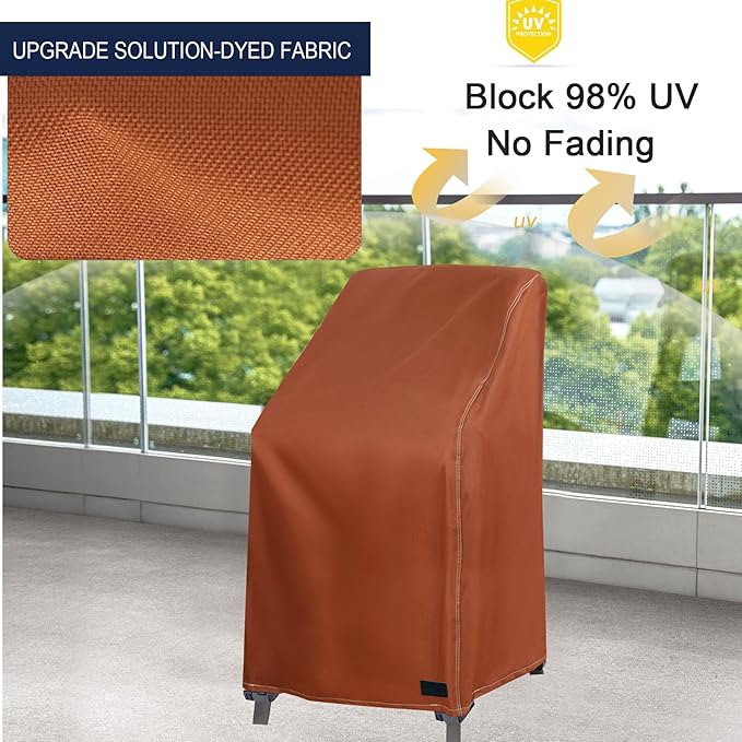 NettyPro Stackable Chair Covers Waterproof Outdoor Stack Chairs Cover Patio Furniture Stacking Chair Covers, Fits for 4-6 Stackable Dining High Back Chairs, 26 W x 35 D x 45 H inch, Brown