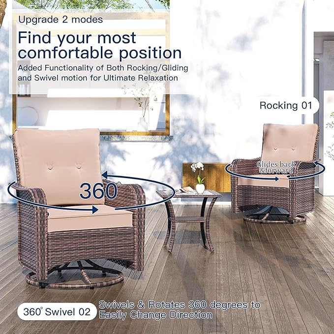 Kullavik 12PCS Outdoor Patio Furniture Set,PE Wicker Rattan Sectional Sofa Patio Conversation Sets with Tempered Glass Table,Swivel Rocking Chairs Set,Sand