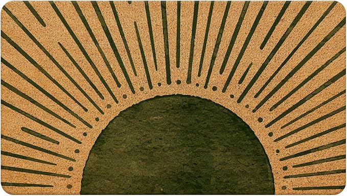 Nogrit Boho Coir Doormat for Outdoor Entrance Front Door Mats Outdoor, Green Boho Welcome Mat Door Mat Indoor Door Mats for Entryway, 17x30 (Green Sun)
