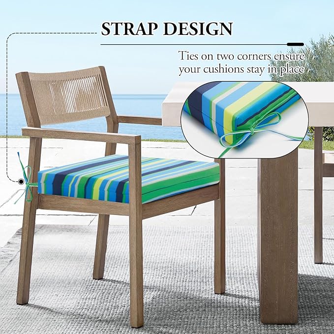 Wellsin Outdoor Chair Cushions for Patio Furniture - Outdoor Cushions for Chairs - Water Resistant Patio Chair Cushions Set of 4, 18.5"X16"X3", Stripe 01