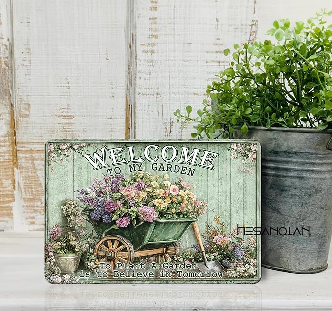 Funny Garden Metal Signs "Welcome to My Garden" Yard, Backyard, Patio Rustic Gardening Decor, 8 x 12 Inch
